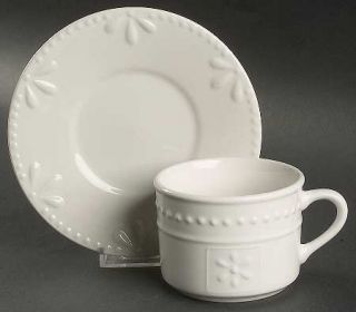 Totally Today Tto13 Flat Cup & Saucer Set, Fine China Dinnerware   All White,Emb