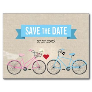 Linen Style Bicycle Wedding Save the Date Postcards