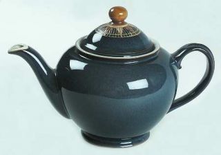 Denby Langley Boston Spa Teapot & Lid, Fine China Dinnerware   Green, Blue & Tan