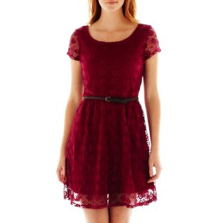 LOVE REIGNS Belted Skater Dress, Berry