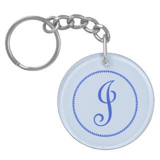 Monogram initial letter J blue hearts circle, gift Acrylic Keychain