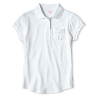 Izod Short Sleeve Bow Pocket Polo Shirt   Girls 4 18 and Plus, White, Girls