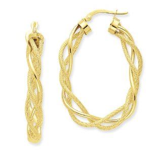 14k Polished & Satin Twisted Oval Hoop Earrings Jewelry