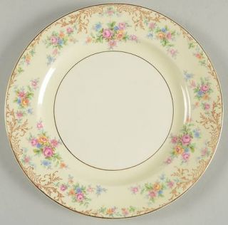 Steubenville 1085 Luncheon Plate, Fine China Dinnerware   Floral Sprays, Tan Scr