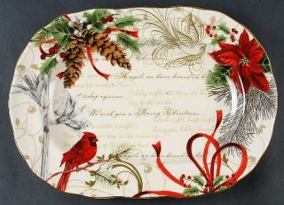 222 Fifth (PTS) Holiday Wishes 14 Oval Serving Platter, Fine China Dinnerware  