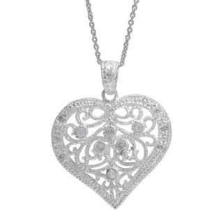 Silver Plated Cubic Zirconia Filigree Heart Pendant   Silver/Clear (18)
