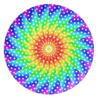 Rainbow Polka Dot Kaleidoscope Mandala Party Plates