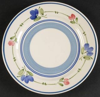 Nikko Verona Salad Plate, Fine China Dinnerware   Blue Bands, Pink &  Blue Flowe