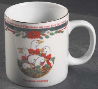Tienshan Deck The Halls (Verge) Mug, Fine China Dinnerware   Poinsettias & Ribbo