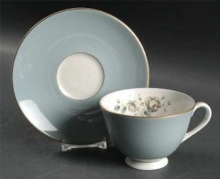 Royal Doulton Rose Elegans Footed Cup & Saucer Set, Fine China Dinnerware   Blue