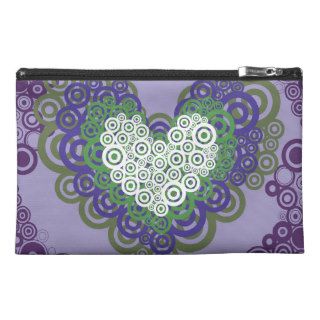 Pretty Purple Green Hearts and Circles Pattern Travel Accessory Bags