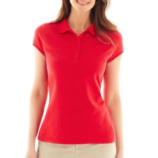 LIZ CLAIBORNE Short Sleeve Polo Shirt   Tall, Red