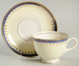 Homer Laughlin  Admiral Footed Cup & Saucer Set, Fine China Dinnerware   Eggshel