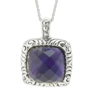Sterling Silver Square Faceted Amethyst Pendant   Silver/Purple(18)