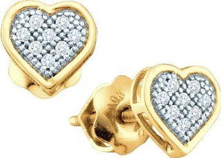 Real Diamond Earrings 0.05CTW DIAMOND HEART EARRINGS Yellow gold 10K Jewelry