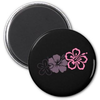 gray and pink hibiscus Hawaiian  theme Magnets