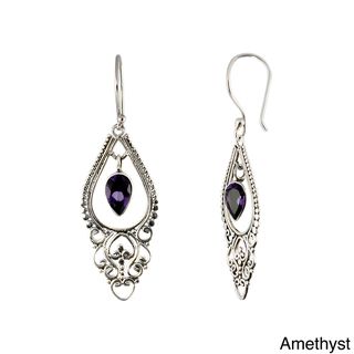 Sterling Silver Amethyst or Blue Topaz Balinese style Earrings Gemstone Earrings