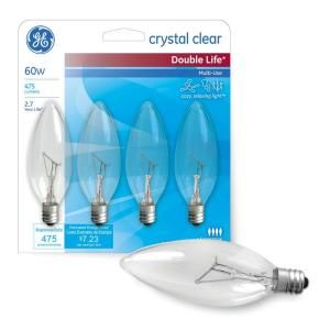 GE Crystal Clear Double Life 60 Watt Incandescent B10 Candelabra Base  Multi Use Decorative Ceiling Fan Light Bulb (4 Pack) 60BC10/2LCF4 TP5