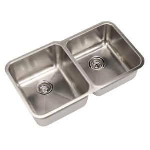American Standard Prevoir Undermount Brushed Stainless Steel 31.875x18.75x9 in. 0 Hole Double Combo Bowl Kitchen Sink 16CR.321900.073