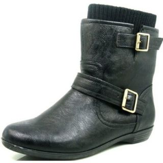 Women's Qupid Proceed 24 Black Fashion Cowboy Buckles Ankle Boots Shoes, Black, 11 Shoes