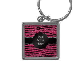 Best sister ever pink glitter zebra stripes key chain