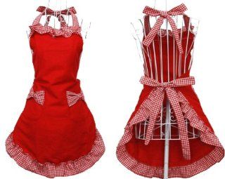 Hyzrz Cute Red Cotton Flirty Womens Aprons Fashion for Girls Vintage Cooking Retro Apron with Pockets Special for Gift   Kitchen Aprons