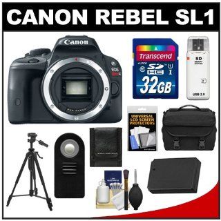 Canon EOS Rebel SL1 Digital SLR Camera Body with 32GB Card + Battery + Case + Remote + Tripod + Accessory Kit  Digital Slr Camera Bundles  Camera & Photo