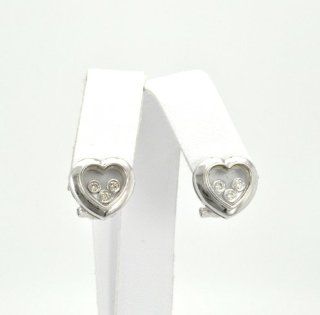 14K White Gold Diamond Heart Floating Earrings Jewelry