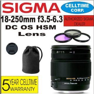 Sigma 18 250mm F3.5 6.3 DC OS HSM Mulitpurpose Lens for Canon Digital SLR Cameras + 3 Piece Filter Kit with Case + Lens Case + Celltime 5 Year Warranty  Digital Slr Camera Lenses  Camera & Photo