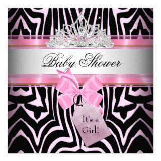Baby Shower Girl Zebra Pink Princess Black Personalized Invitations