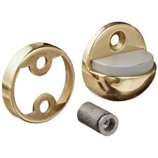 Rockwood 441CU.3 Brass Floor Mount Dome Stop Combination Unit, #12 X 1 1/2" FH WS Fastener with Plastic Anchor and 12 24 x 1 1/2" FH MS Fastener with Lead Anchor, 1 7/8" Base Diameter x 1 1/4" Base Length, Polished Clear Coated Finish 