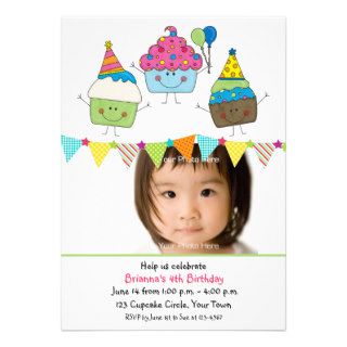 Cupcake Kids Photo Birthday Personalized Invites