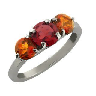 2.20 Ct 3 Stone Round Red Garnet and Ecstasy Mystic Topaz Sterling Silver Ring Jewelry