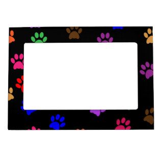 Paw print dog pet colorful pattern background picture frame magnet