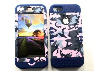 3 IN 1 HYBRID SILICONE COVER FOR APPLE IPHONE 5 HARD CASE SOFT DARK BLUE RUBBER SKIN CAMO PINK DB TE409 KOOL KASE ROCKER CELL PHONE ACCESSORY EXCLUSIVE BY MANDMWIRELESS Cell Phones & Accessories