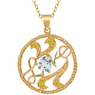 0.66 Ct Heart Shape Sky Blue Topaz Diamond 18K Yellow Gold Pendant Jewelry