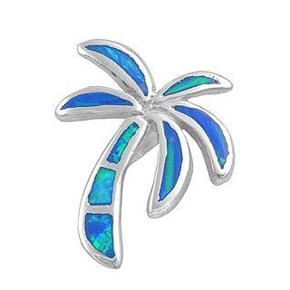 Sterling Silver Blue Opal Palm Tree Pendant Jewelry