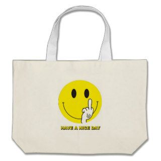 smiley face giving the finger tote bag