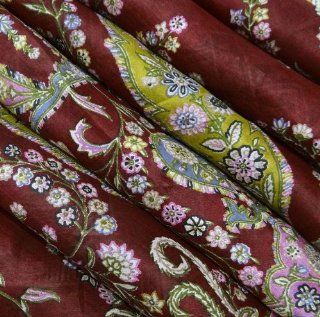 Vintage Sari Silk Blend Craft Fabric Floral Print Interior Used Multi Color 5Yd Indian Saree Women Wrap Dress Recycled Fabric