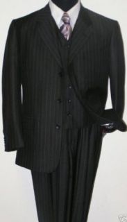 Classic 3 Button 3 Button Pinstripe Suit Vested 3 Piece Suit available in 8 colors of BLACK STRIPE, NAVY BLUE STRIPE, CHARCOAL GRAY STRIPE, BROWN STRIPE, LIGHT GRAY STRIPE, TAN STRIPE, OLIVE GREEN STRIPE, SOLID BLACK, SOLID NAVY BLUE, SOLID CHARCOAL GRAY, 