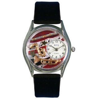Wind Instruments Black Leather And Silvertone Watch 
