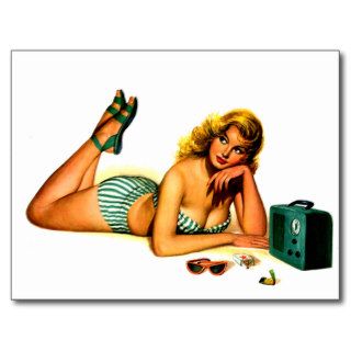 Sunbathing Pin Up Girl ~ Retro Art Postcards