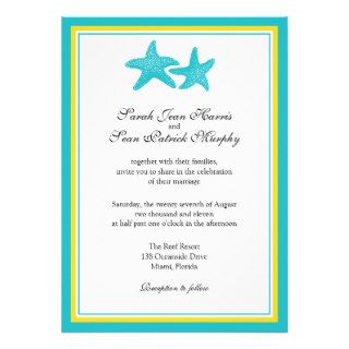 Two Starfish Teal and Yellow Wedding Announcement