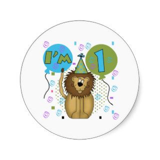 Lion I'm 1 First Birthday Round Stickers