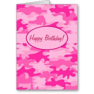 Fuchsia Pink Camo Camouflage Happy Birthday Custom Cards