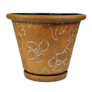 MPG 18 in. D Cast Stone Pot with Attached Saucer in Brown Finish PF5385TXB