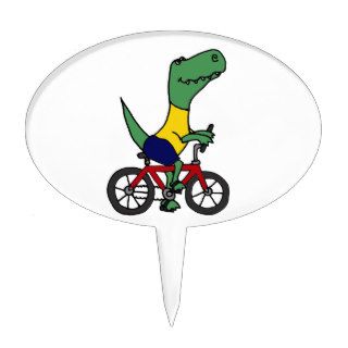XX  Funny T rex Dinosaur Riding Bicycle Cake Pick