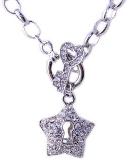 Sterling Silver Tone Key and Star Charm Pendant Necklace  Mother Day Gift Locket Necklaces Jewelry