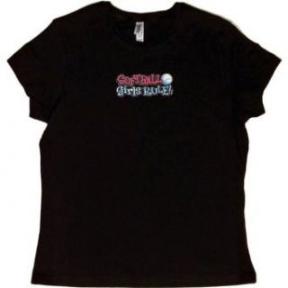 JUNIORS T SHIRT  BLACK   SMALL   Softball Girls Rule (LITHO GLITTER)   Sports Novelty Apparel Clothing
