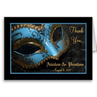 Teal Masquerade Mask Wedding Thank You Note Card